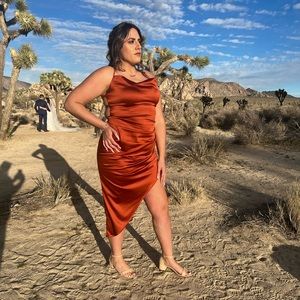 Rust color satin dress